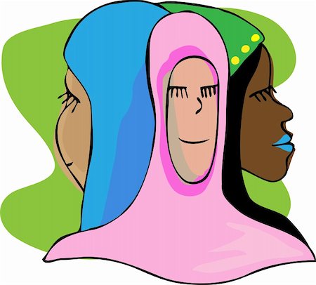 Three beautiful Muslim women smiling with eyes closed in meditation or prayer. Stock Photo - Budget Royalty-Free & Subscription, Code: 400-05235353