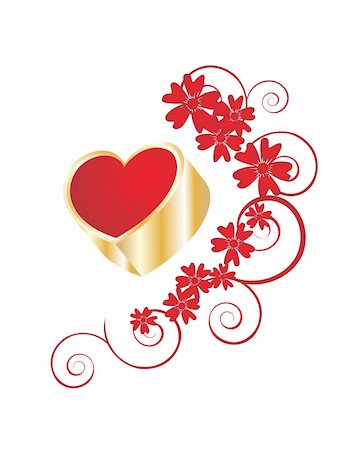 simsearch:400-04745515,k - vector eps illustration of flowers around a red and golden heart Foto de stock - Super Valor sin royalties y Suscripción, Código: 400-05235885