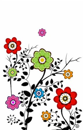 simsearch:400-04700655,k - drawing of beautiful flowers with black branch Stockbilder - Microstock & Abonnement, Bildnummer: 400-05236581