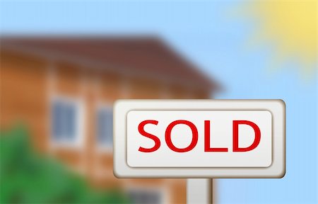 simsearch:693-03308239,k - Real Estate sold sign with building, trees and sun blurry in the background Fotografie stock - Microstock e Abbonamento, Codice: 400-05236669