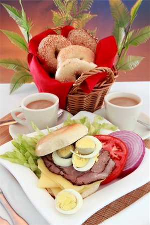Good morning deli meats bagel and swiss emental Stock Photo - Budget Royalty-Free & Subscription, Code: 400-05237006