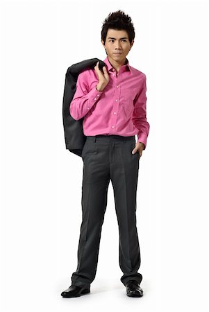 simsearch:400-05097850,k - Young businessman with coat on shoulder standing against white background. Stockbilder - Microstock & Abonnement, Bildnummer: 400-05238203