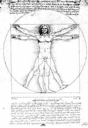 Photo of the Vitruvian Man by Leonardo Da Vinci from 1492 on textured background. Stock Photo - Budget Royalty-Free & Subscription, Code: 400-05238504