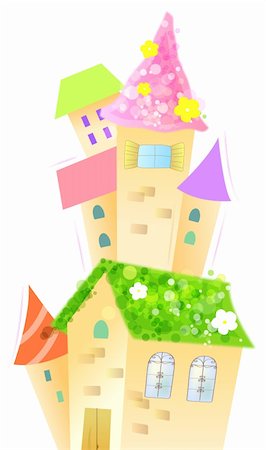 illustration drawing of beautiful cartoon castle with flowers Stock Photo - Budget Royalty-Free & Subscription, Code: 400-05238500