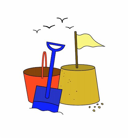 simsearch:400-04788922,k - Illustration of a sandcastle bucket spade and seagulls Foto de stock - Super Valor sin royalties y Suscripción, Código: 400-05238949