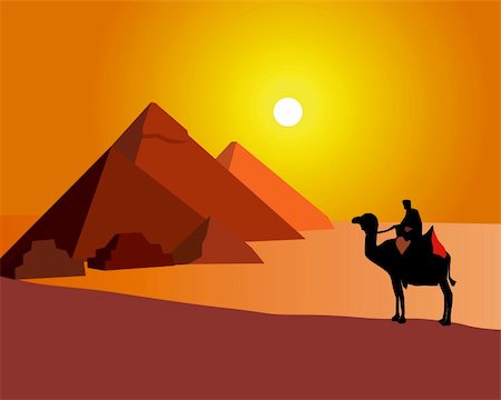 simsearch:400-09222068,k - The Egyptian pyramids on an orange background and a standing camel Stock Photo - Budget Royalty-Free & Subscription, Code: 400-05230116