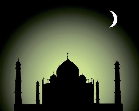 silhouettes indian monuments - Taj Mahal against the night sky and a half moon Stock Photo - Budget Royalty-Free & Subscription, Code: 400-05230126