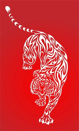 Tiger tattoo. This image is a vector illustration and can be scaled to any size without loss of resolution. Included are a .eps and hires jpeg file. You will need a vector editor such as Adobe Illustrator or Coreldraw to use this file.  Each object are grouped and background are on separate layer for easy editing.    All works were created in adobe illustrator. Foto de stock - Super Valor sin royalties y Suscripción, Código: 400-05230377
