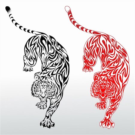 Tiger tattoo. This image is a vector illustration and can be scaled to any size without loss of resolution. Included are a .eps and hires jpeg file. You will need a vector editor such as Adobe Illustrator or Coreldraw to use this file.  Each object are grouped and background are on separate layer for easy editing.    All works were created in adobe illustrator. Foto de stock - Super Valor sin royalties y Suscripción, Código: 400-05230378