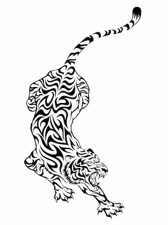 Tiger tattoo. This image is a vector illustration and can be scaled to any size without loss of resolution. Included are a .eps and hires jpeg file. You will need a vector editor such as Adobe Illustrator or Coreldraw to use this file.  Each object are grouped and background are on separate layer for easy editing.    All works were created in adobe illustrator. Foto de stock - Super Valor sin royalties y Suscripción, Código: 400-05230381