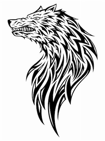 Wolf tribal tattoo illustration.  This image is a vector illustration and can be scaled to any size without loss of resolution. Included are a .eps and hires jpeg file. You will need a vector editor such as Adobe Illustrator or Coreldraw to use this file.  Each object are grouped and background are on separate layer for easy editing.  All works were created in adobe illustrator. Foto de stock - Super Valor sin royalties y Suscripción, Código: 400-05230382