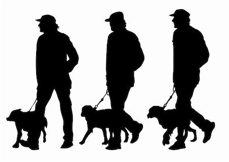 silhouettes man and dog - Vector image of man with a dog on a leash Stock Photo - Budget Royalty-Free & Subscription, Code: 400-05230560