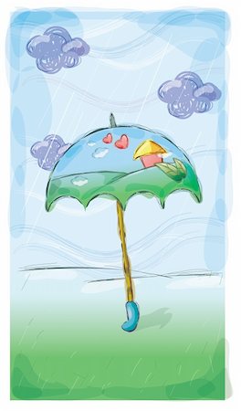 simsearch:400-04921907,k - Rainy day with blue umbrella and  cloud Foto de stock - Super Valor sin royalties y Suscripción, Código: 400-05230592