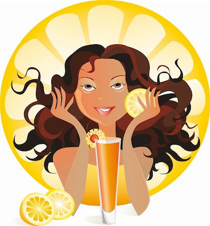 Illustration of a girl preparing or ready to drink orange juice Stock Photo - Budget Royalty-Free & Subscription, Code: 400-05230619