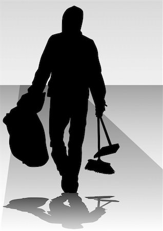 Vector image of man, sweeping leaves. Silhouette of work people Stock Photo - Budget Royalty-Free & Subscription, Code: 400-05231189