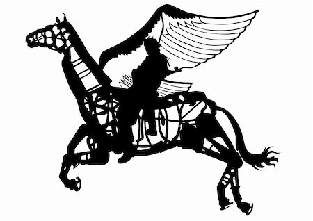 simsearch:400-08015077,k - Vector drawing a rider on a winged horse Foto de stock - Super Valor sin royalties y Suscripción, Código: 400-05231561