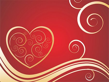 vector illustration of a romantic heart on a red and golden background Stock Photo - Budget Royalty-Free & Subscription, Code: 400-05231591