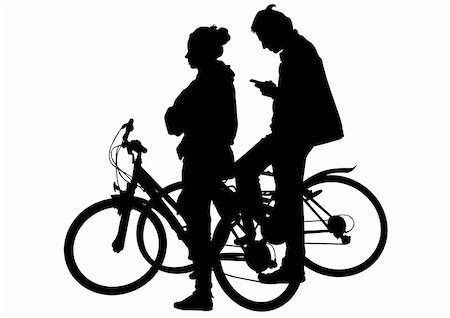 simsearch:400-05188041,k - Vector drawing silhouette of a cyclist boy and girl. Silhouette on white background Stockbilder - Microstock & Abonnement, Bildnummer: 400-05232051