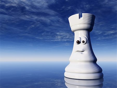 simsearch:400-04710081,k - white chess rook with comic face under cloudy blue sky - 3d illustration Photographie de stock - Aubaine LD & Abonnement, Code: 400-05232384