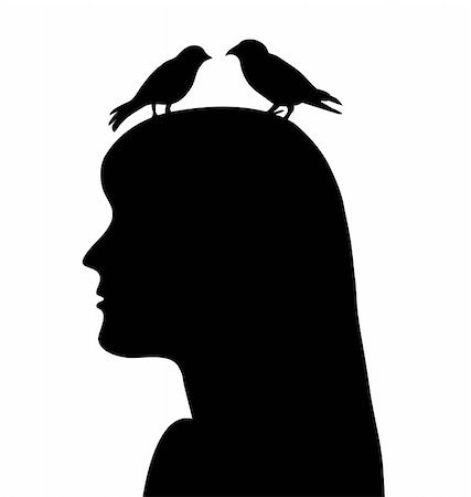 illustration of a woman with bird on his head Stock Photo - Budget Royalty-Free & Subscription, Code: 400-05232463