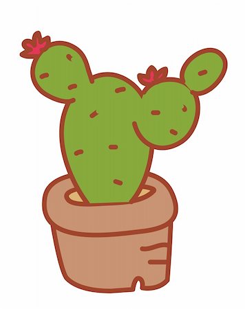 prickly object - a green cactus with two flowers in a brown flowerpot Stock Photo - Budget Royalty-Free & Subscription, Code: 400-05233046