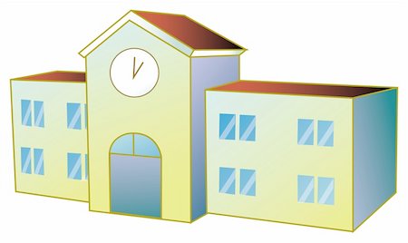 public school exterior building - a nice drawing of school buiding with clock Stock Photo - Budget Royalty-Free & Subscription, Code: 400-05233071
