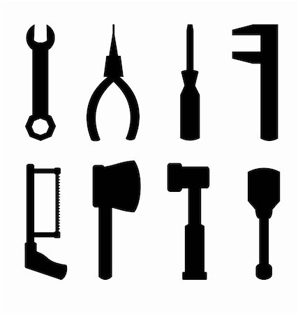 sierra - drawing silhouettes set of eight related tools Foto de stock - Royalty-Free Super Valor e Assinatura, Número: 400-05233225