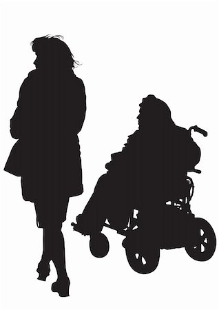 simsearch:400-07976358,k - Vector graphic disabled and women on a walk. Silhouettes of people Stock Photo - Budget Royalty-Free & Subscription, Code: 400-05233331