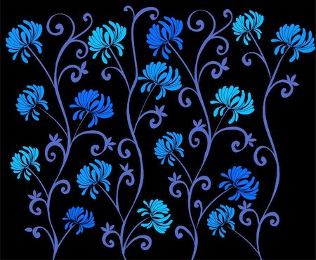 simsearch:400-05233272,k - a beautiful drawing of black background with blue daisy flower Stock Photo - Budget Royalty-Free & Subscription, Code: 400-05233433