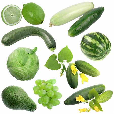 Set of green fruits and vegetables. Isolated on white background. Close-up. Studio photography. Stock Photo - Budget Royalty-Free & Subscription, Code: 400-05233632