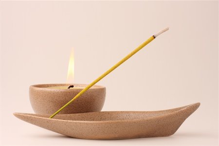 simsearch:400-05326817,k - Candle and incense stick in pastel shades Stock Photo - Budget Royalty-Free & Subscription, Code: 400-05244362