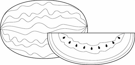 simsearch:400-05244668,k - Black and White line drawing of a Whole Watermelon and a slice of watermelon Stock Photo - Budget Royalty-Free & Subscription, Code: 400-05244487