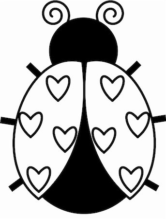 simsearch:400-05244668,k - Black and White Illustration of a Ladybug wtih Hearts Stock Photo - Budget Royalty-Free & Subscription, Code: 400-05244670