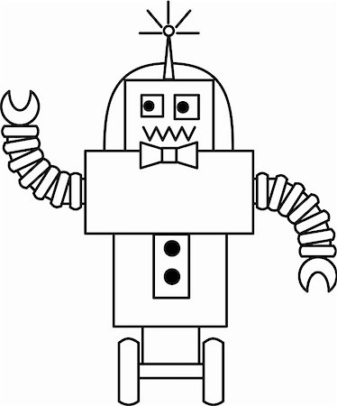 simsearch:400-05244668,k - Black and White illustration of a Robot Stock Photo - Budget Royalty-Free & Subscription, Code: 400-05244699