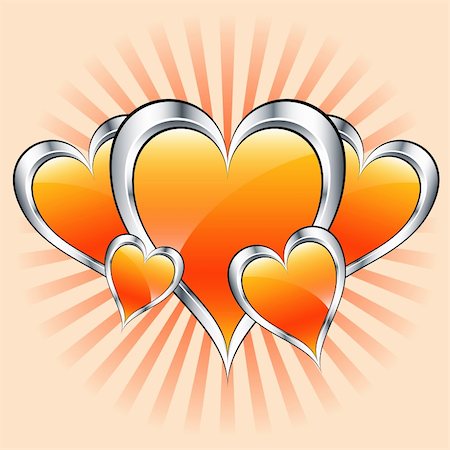 simsearch:400-05736913,k - Valentines or mothers day orange hearts symbolizing love. Misty sunburst rays in the background. Fotografie stock - Microstock e Abbonamento, Codice: 400-05244835