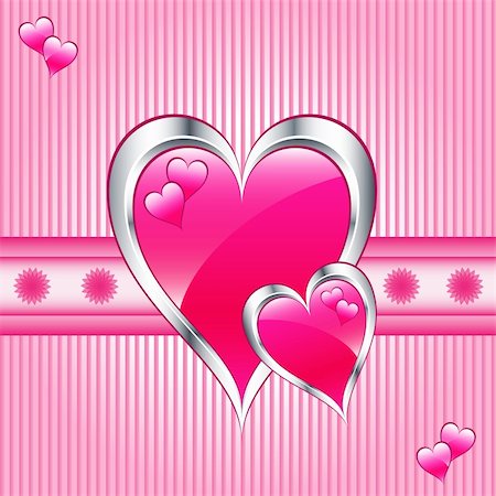 simsearch:400-05736913,k - Valentines or mothers day pink hearts symbolizing love. Striped pink background with flowers. Photographie de stock - Aubaine LD & Abonnement, Code: 400-05244836