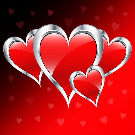 simsearch:400-05736913,k - Valentine day love hearts in silver and red, set on a romantic background. Fotografie stock - Microstock e Abbonamento, Codice: 400-05244838