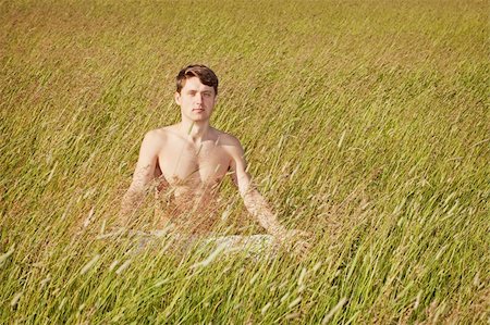 The man sits in a grass in a lotus pose Foto de stock - Super Valor sin royalties y Suscripción, Código: 400-05245458