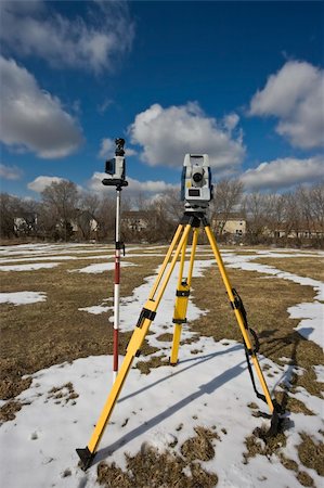 simsearch:400-04710606,k - Winter land surveying - total station. Stock Photo - Budget Royalty-Free & Subscription, Code: 400-05246530