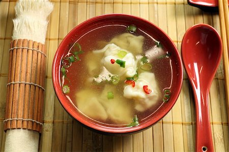 Delicious Chinese short soup with dumplings and diced shallots. Stock Photo - Budget Royalty-Free & Subscription, Code: 400-05247046