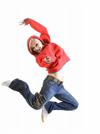 Studio isolated. Woman in red is jumping up Stock Photo - Budget Royalty-Free & Subscription, Code: 400-05247557
