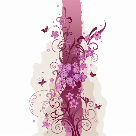 simsearch:400-04547987,k - Pink flowers and butterflies border vector illustration Foto de stock - Super Valor sin royalties y Suscripción, Código: 400-05247585