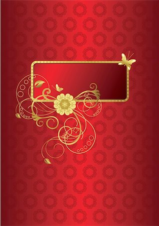 simsearch:400-06071368,k - Red and Gold Floral Greeting Card vector illsutration Stock Photo - Budget Royalty-Free & Subscription, Code: 400-05247631