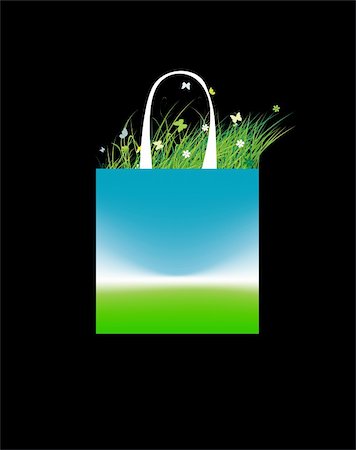 simsearch:400-05248445,k - Shopping bag design, green field and sky Fotografie stock - Microstock e Abbonamento, Codice: 400-05248449