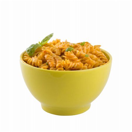 simsearch:400-04281267,k - Fresh pasta with tomato sauce and basil leaves, close up, isolated, clipping path, white background. Stock Photo - Budget Royalty-Free & Subscription, Code: 400-05249000