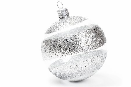 one clear with glitter striped christmas ball on white background Stock Photo - Budget Royalty-Free & Subscription, Code: 400-05249024