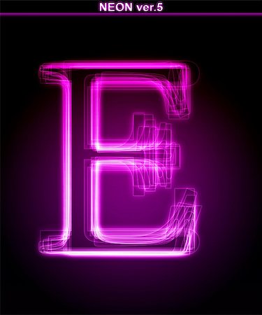 Glowing neon letter on black background. Letter E. (Full font in portfolio. Search by "neon pink font".) Stock Photo - Budget Royalty-Free & Subscription, Code: 400-05249701