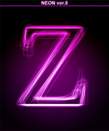 Glowing neon letter on black background. Letter Z. (Full font in portfolio. Search by "neon pink font".) Stock Photo - Budget Royalty-Free & Subscription, Code: 400-05249722
