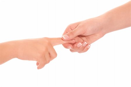 shaking hands kids - Young woman and children girl handshake isolated on white background Stock Photo - Budget Royalty-Free & Subscription, Code: 400-05249977