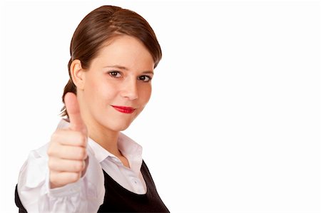 Casual young attractive businesswoman shows thumb up . Isolated on white background. Stock Photo - Budget Royalty-Free & Subscription, Code: 400-05241301